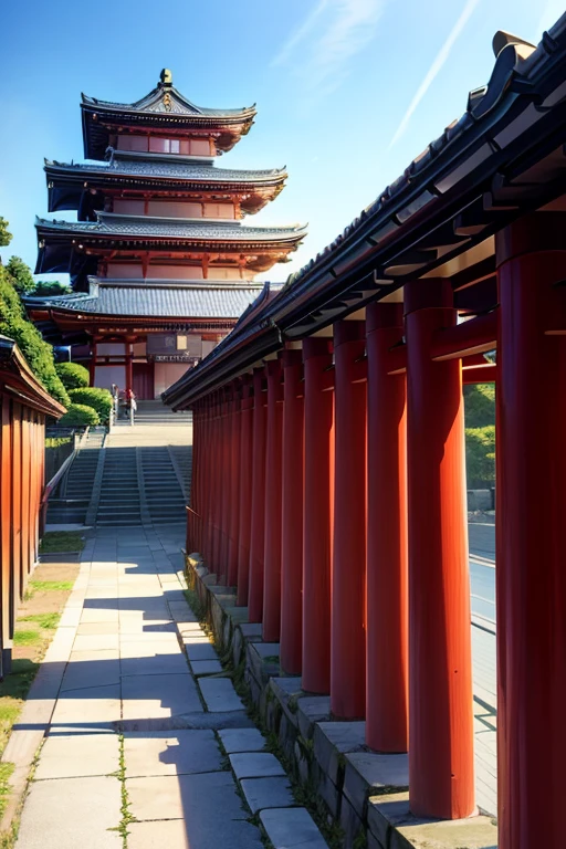 (best quality,4k,8k,highres,masterpiece:1.2),ultra-detailed,(realistic,photorealistic,photo-realistic:1.37),a group of people walking along the street next to the building, anime scenery, Natsume Yuujinchou anime movie scene, in front of a temple, Tokyo anime anime scenery, beautiful anime scenes, Kyoto Animation style, scene!!, Inari Shrine, still from a TV anime, opening scene, Japanese castle, everyday life, screenshot from an anime movie.