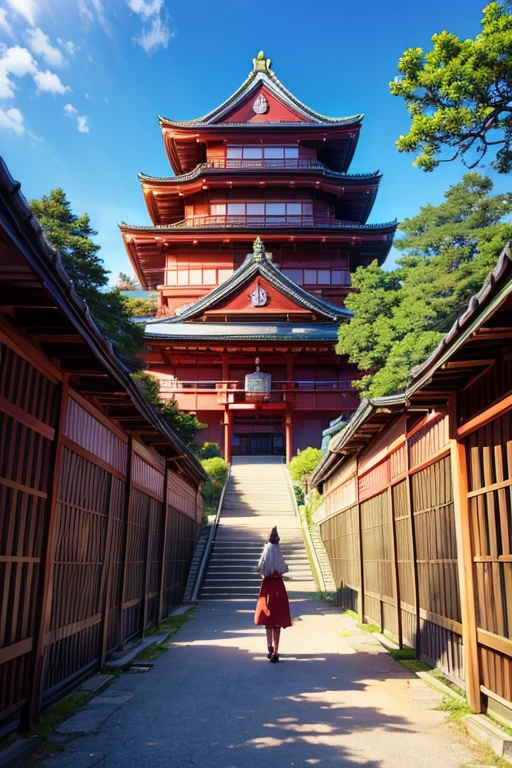 (best quality,4k,8k,highres,masterpiece:1.2),ultra-detailed,(realistic,photorealistic,photo-realistic:1.37),a group of people walking along the street next to the building, anime scenery, Natsume Yuujinchou anime movie scene, in front of a temple, Tokyo anime anime scenery, beautiful anime scenes, Kyoto Animation style, scene!!, Inari Shrine, still from a TV anime, opening scene, Japanese castle, everyday life, screenshot from an anime movie.