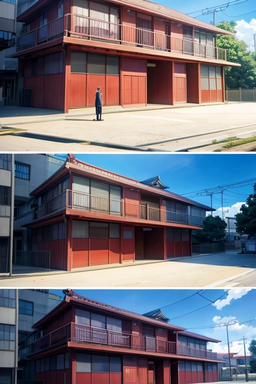 Two people standing in front of a red building, anime scene, Today's featured anime stills, Still from TV animation, sankakucomplex anime image, animation still frame, kyoto animation still, Official animation stills, animation still frame, screenshot of animation, anime screenshot, 2 0 1 9 anime screenshot, in dojo, in style of kyoto animation