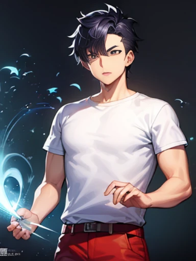 (takeuchi takashi:1.8), Gohan ,beast Gohan, highest quality digital art, Stunning art, wallpaper 4k,8k,64k, HD, unparalleled masterpiece, cinematic, epic, bsfrm, 1boy, black hair, black eyes, spiked hair, (Extremely beautiful face, Beautiful lips, Beautiful eyes), (cowboy shot:1.4), t-shirt, dynamic lighting, line sketch