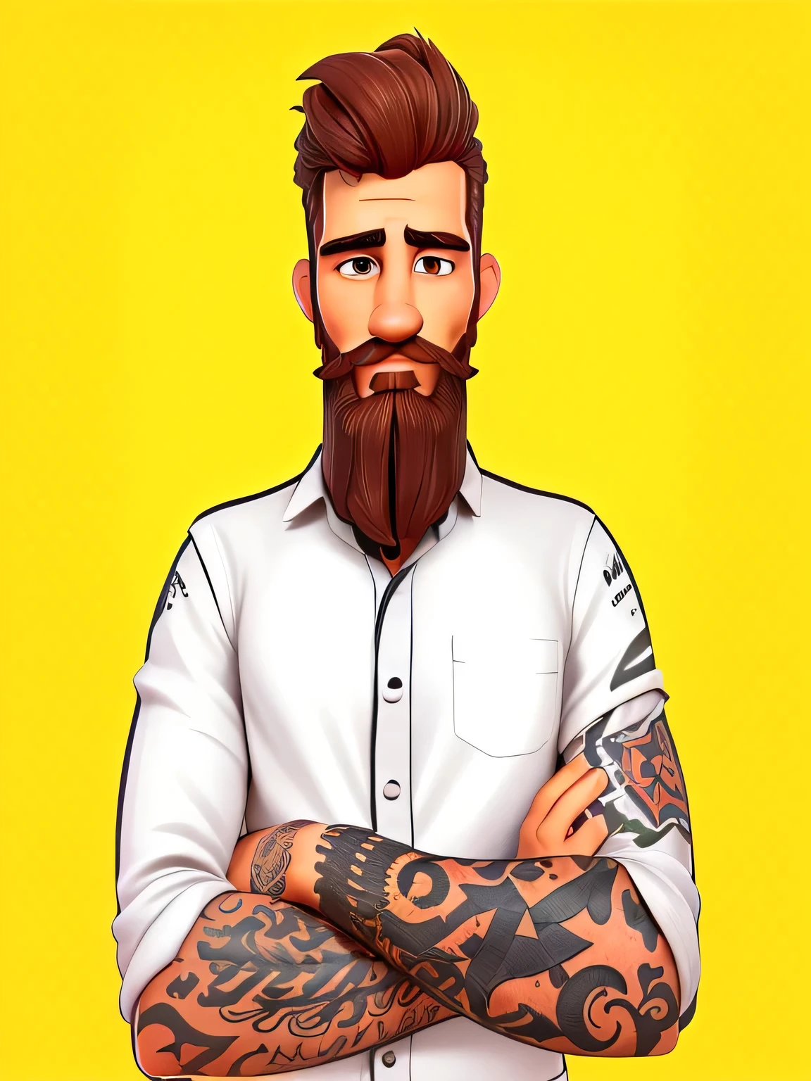 a man with a beard and a tattoo on his arm, homem tatuado, homem extremamente detalhista, Barbado man, Barbado beautiful man, hipster, homem com barba, very attractive homem com barba, aboriginal australian hipster, colorful illustration for tattoo, barba espessa altamente detalhada, Barbado, Personagem altamente detalhado design, retrato de personagem de homem nerd, Detailed illustration portrait, pai hipster, Personagem altamente detalhado