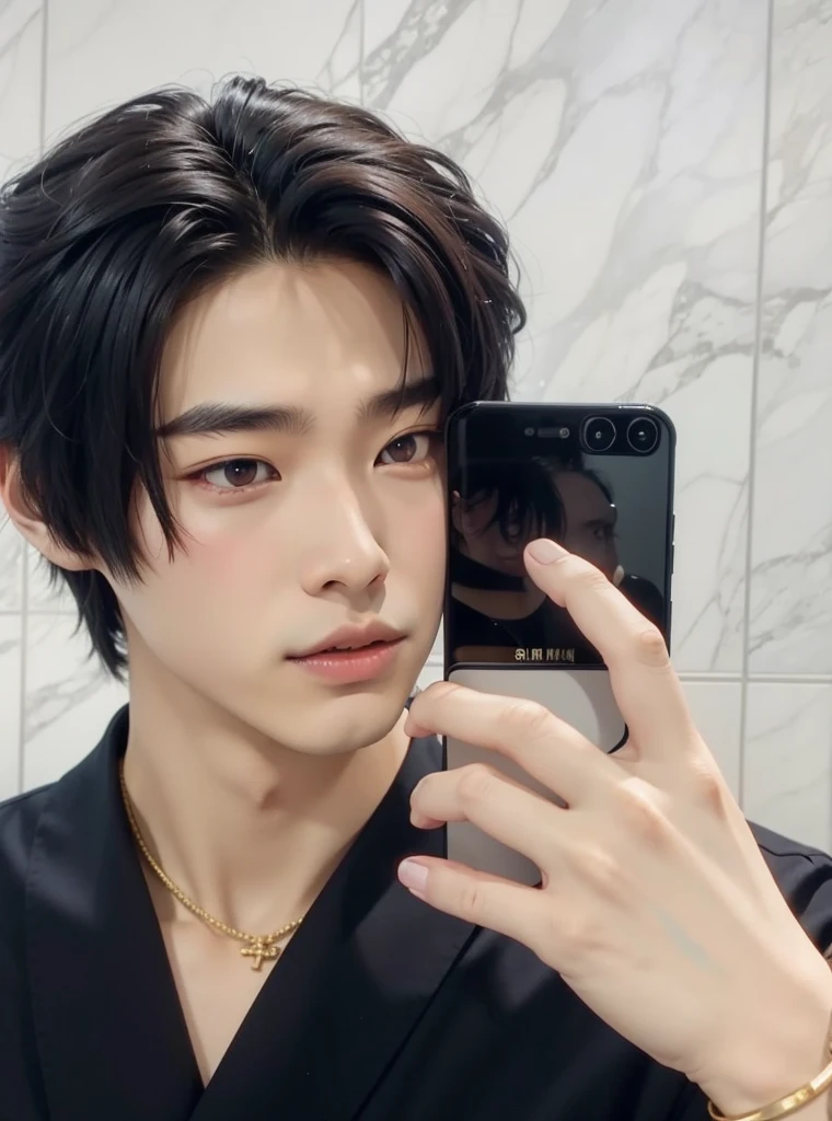 arafed asian man taking a selfie in the bathroom mirror, cai xukun, Jinyoung Shin, 1 7-year-old boy with a thin face, inspirado por Zhang Han, pintar ulzzang, heise jinyao, Jung Jaehyun, yanjun chengt, handsome japanese demon boy, xisionwu, hombre surcoreano, delicate androgynous prince