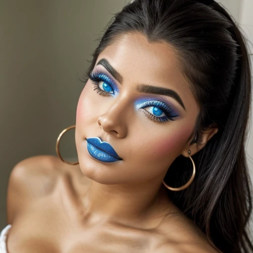 Sexy Latina, blue face makeup 