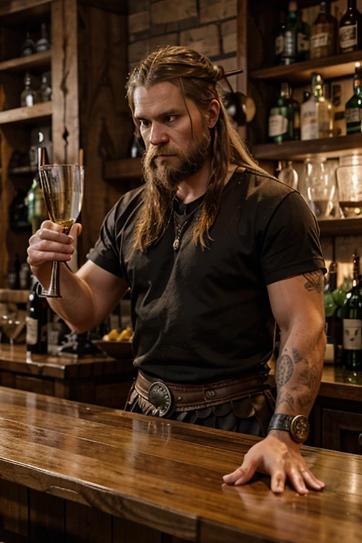 create a bar counter with a viking background