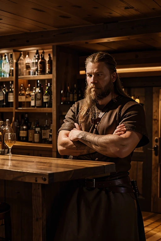 create a bar counter with a viking background