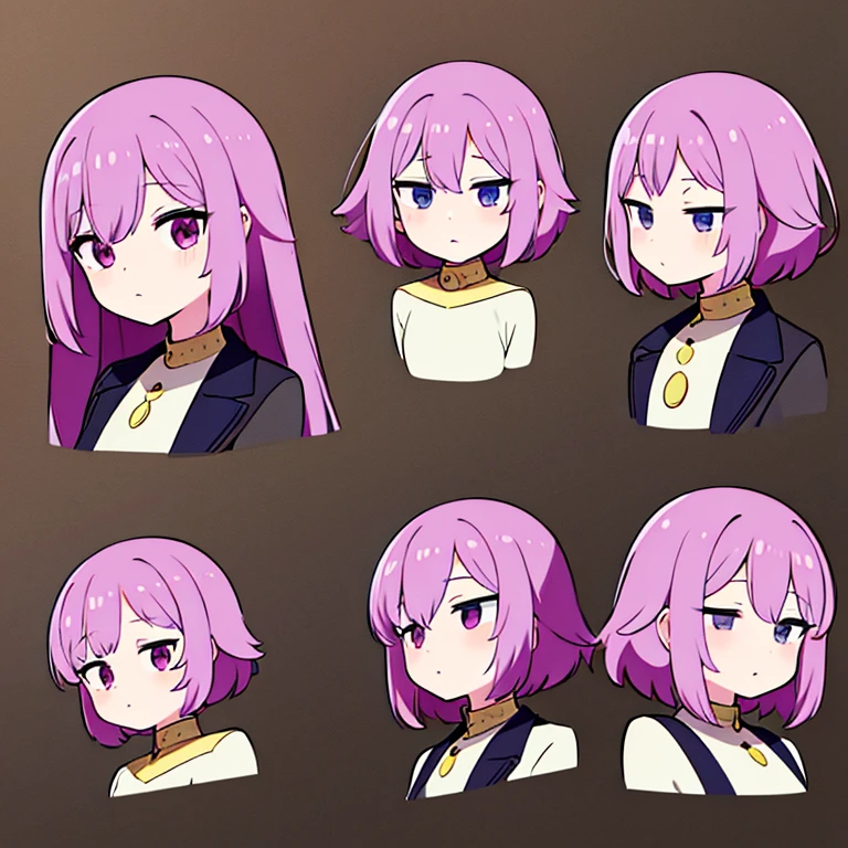 Personagem feminino,cabelo longo,cheio e ondulado de cor castanho escuro, seus olhos castanhos escuro, cor da pele parda, in anime version, de cores das veste branca, with pink and lilac details, em desenho flores, uma personagem feminina estilo anime e uma mestra de bombas Model sheet.