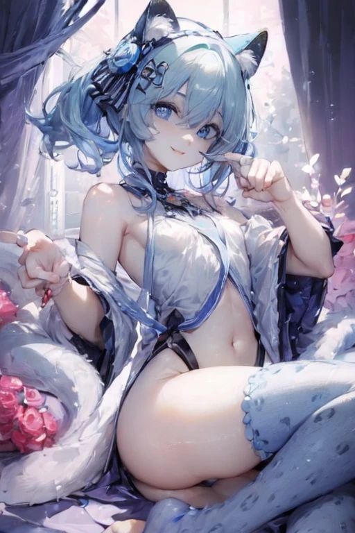 (happy eyes: 1.8) (blue eyes: 1.5) (I'm looking forward to: 1.5), ,, touch both hands to the ground　stick out your butt　arch your back　Buttocks front　female leopard pose