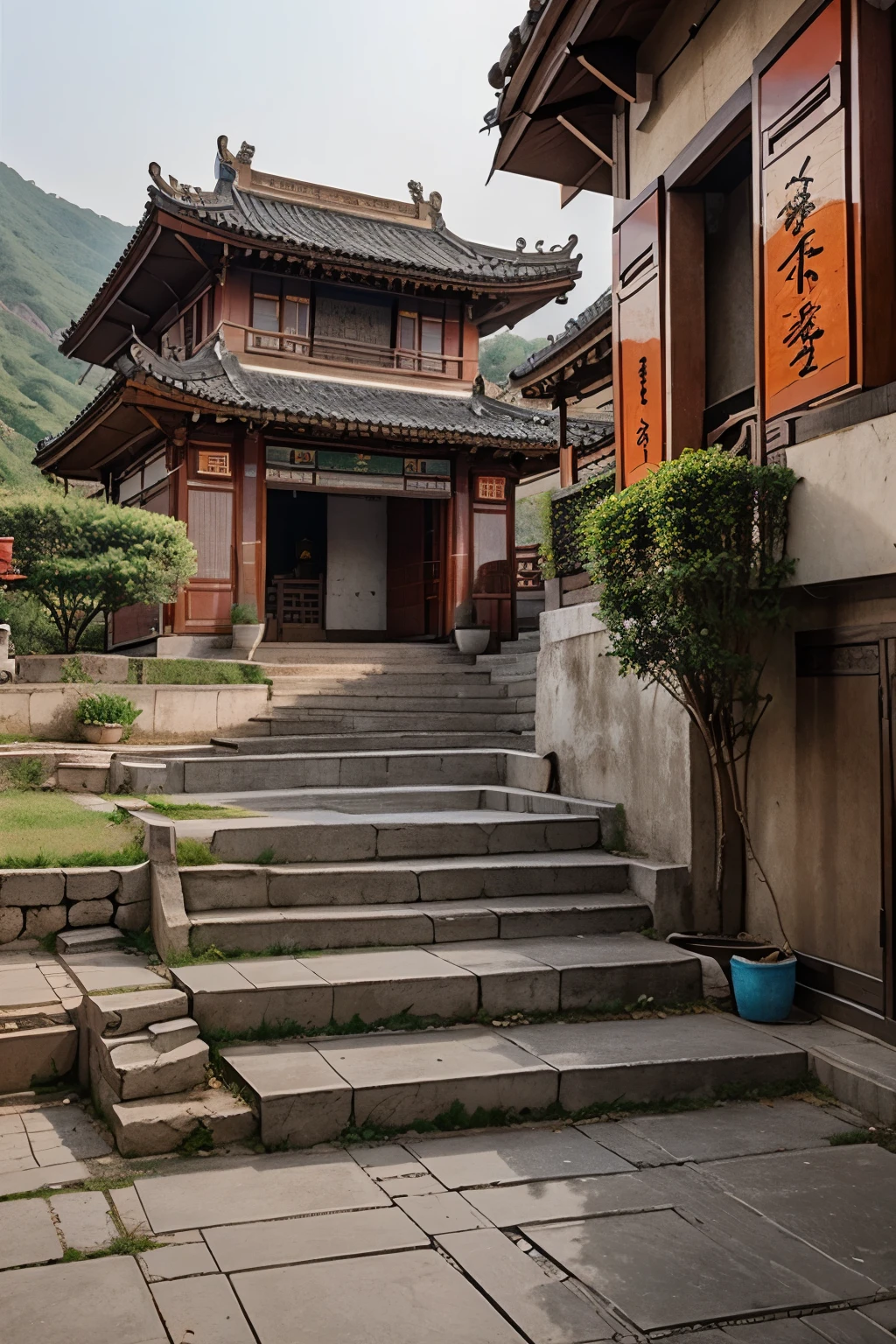 Please help me draw a Chinese style picture of a small town in China