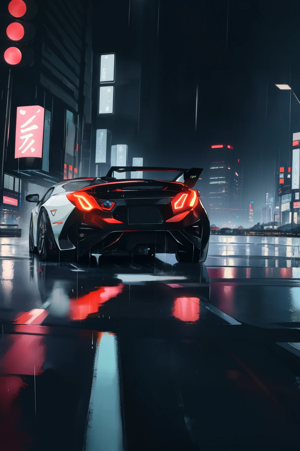 Masterpiece, best quality, 1 sport car, dynamic focus, solo,Tokyo cityscape, neon lights, sleek design, shiny surface, reflection on the wet roads, (cityscape background: 1.3), (anime style: 0.9)

The sport car cruises through the vibrant city of Tokyo during the night, its dynamic silhouette contrasting against the animated backdrop of shimmering neon lights. The car's sleek design is highlighted by the reflection on the wet roads, as rain droplets dance on the shiny surface. The cityscape comes alive with the intricately detailed buildings, each glowing with their unique hues. The scene is brought