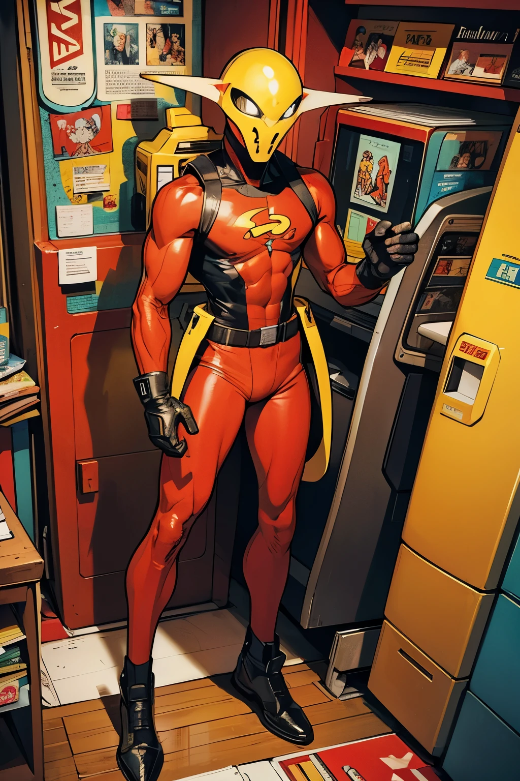 draw me the yellow and red vintage alien like in comic book