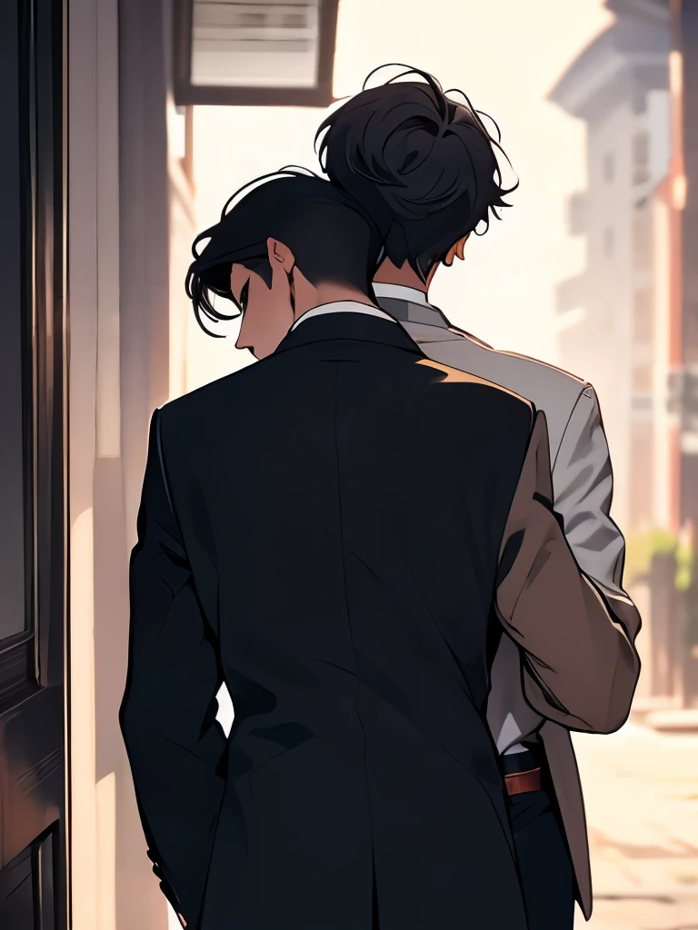 With a man in his late teens who is 184cm tall.、A man in his late teens, 190cm tall, is hugging me from the back.。Intimately like lovers。