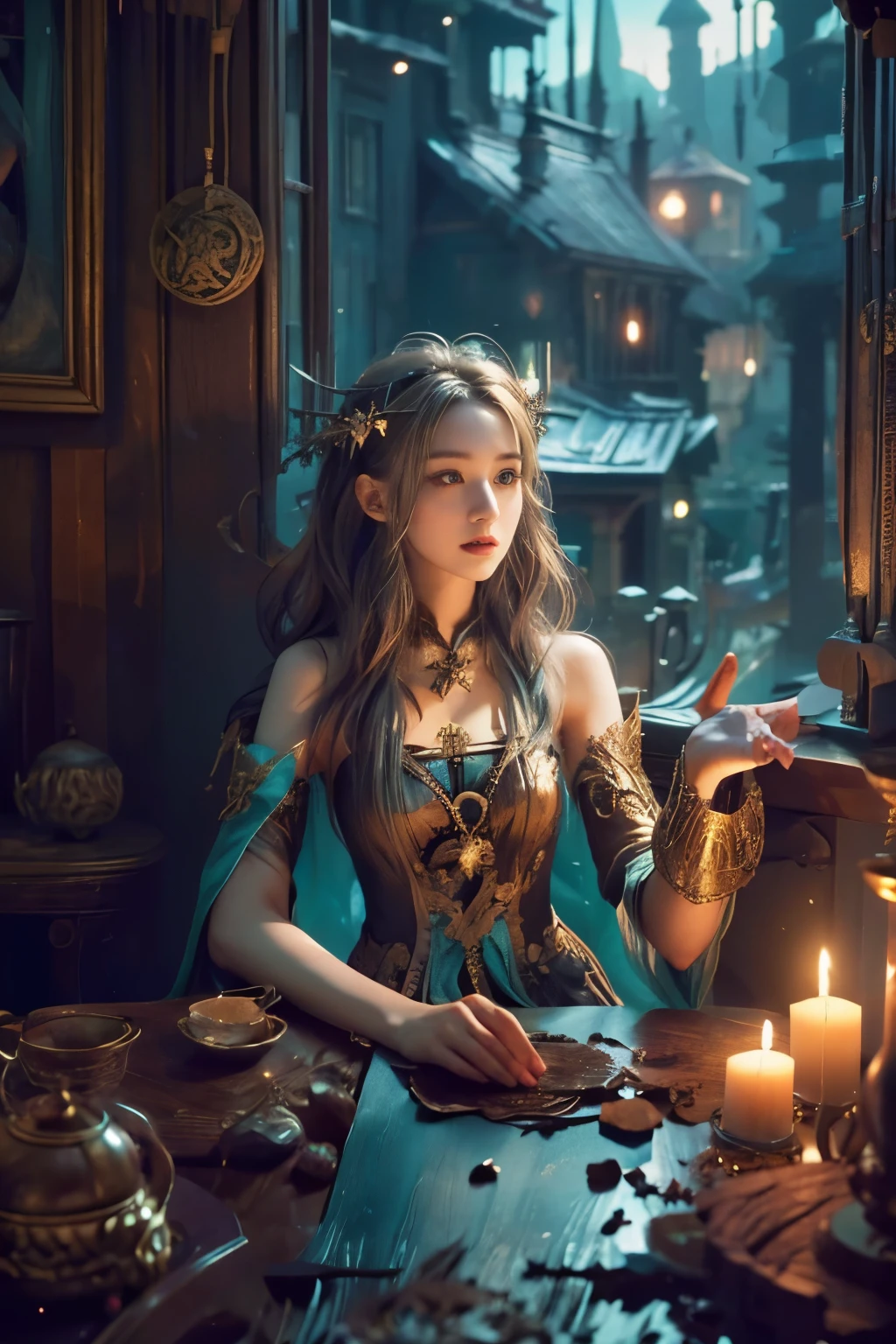 (1 girl:1.3),alone,__body parts__,, official art, unified 8k wallpaper, Super detailed, beautiful and aesthetic, beautiful, masterpiece, best quality,dreamy atmosphere, Calm color palette, calm mood, soft shadow,, Witch Priestess, charm spell, The amulet is familiar, The duties of a witch,