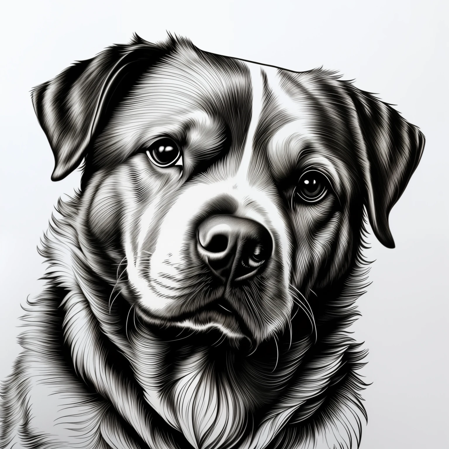 (best quality,4k,8k,highres,masterpiece:1.2),ultra-detailed,(realistic,photorealistic,photo-realistic:1.37),dog head,black and white,line art,mandalas,artistic,coloring book,3D print,white background.