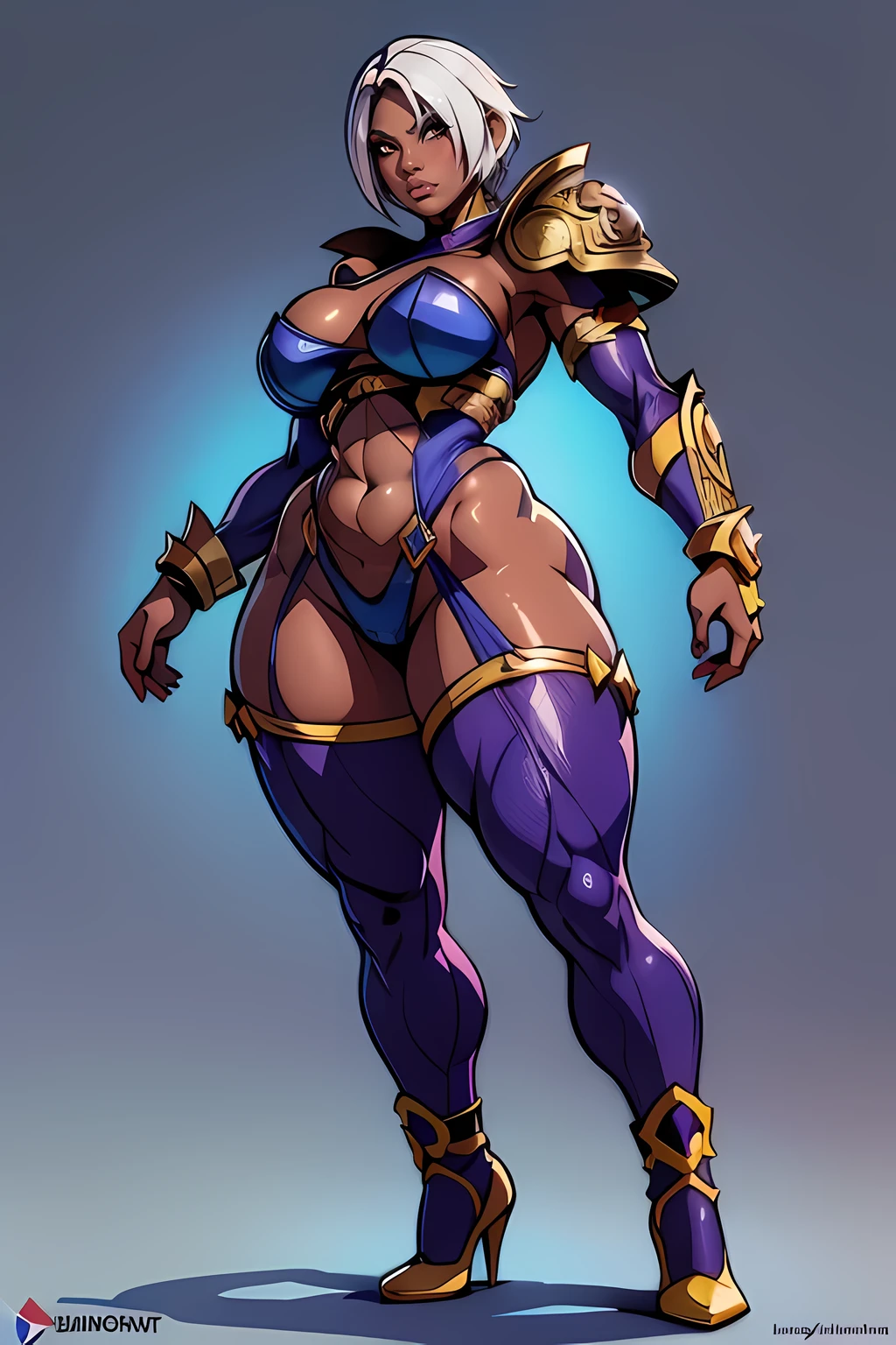 Nicki Minaj cosplaying as (Ivy from Soul Calibur), ((dark skin)), looking at viewer, busty figure, (thick thighs) (medium breasts) well-defined legs, (chubby physique), frontal, full-length, looking at the camera, facing the audience, dynamic pose, background, three-dimensional light, sleek digital concept art, beautiful full body concept art, art trend, CGsociety full-length, view from below