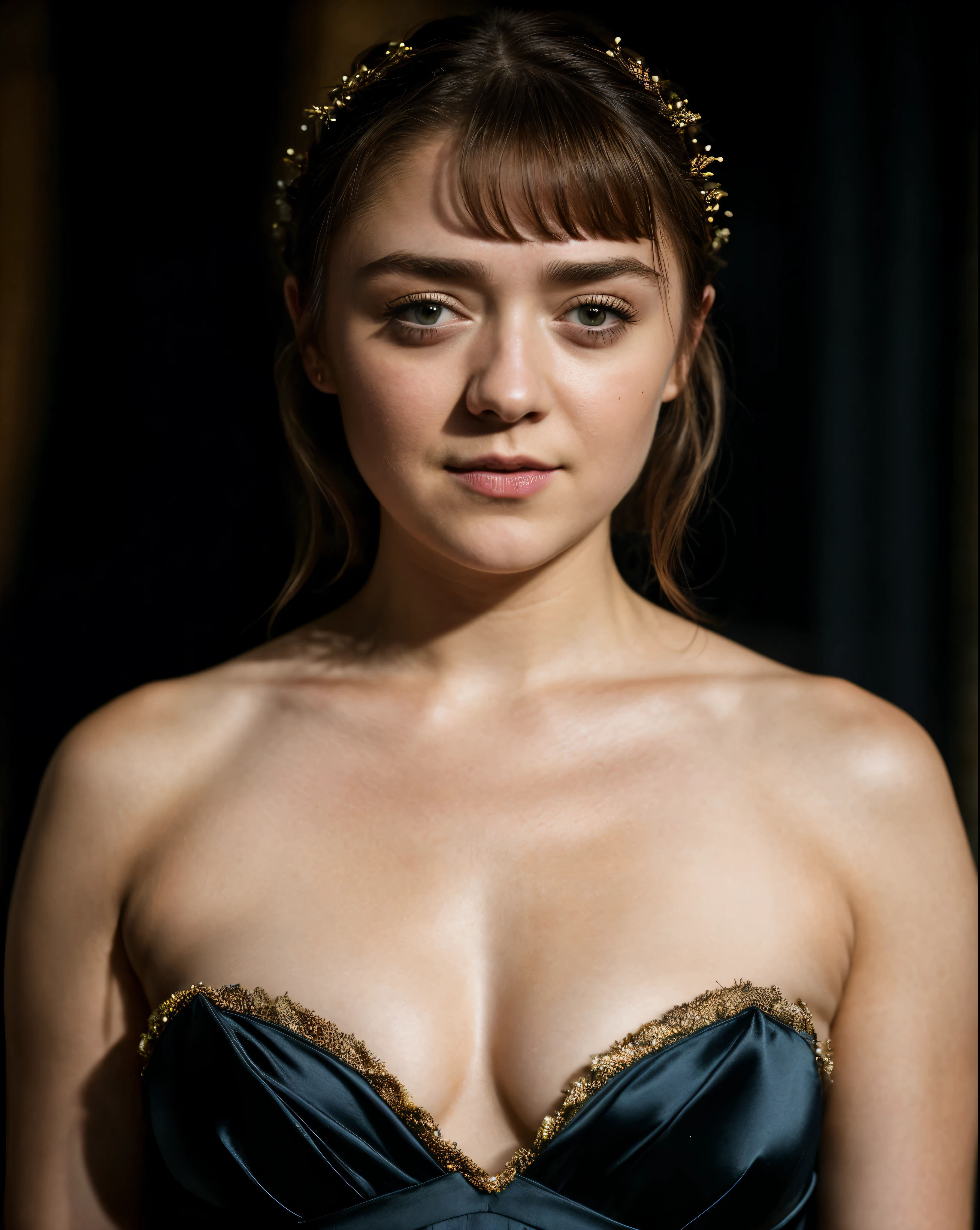 Foto RAW, Arya Stark, Extremely gorgeous lady, Arya Stark PLAYED BY MAISIE WILLIAMS, Queen Arya Stark, she  a mature woman now, milf, sexy mediaeval battle dress, gladiator woman, body, 40 years old Woman, Roman slave dress, cotton dress, busty mediaeval costumes, body revealing costumes, perky breast, big natural breast, erotic costumes, lusty physique, seductive figure can capture every people's attention, Game of thrones costumes, revealing captivating figure, Mediaeval costumes, revealing clothes, A tomboy, she would rather fence than dance, warrior queen , game of thrones screen caps, Game of Thrones Series, (pele altamente detalhada: 1.2), 8k UHD, DSLR, soft-lighting, alta qualidade, grain of film, Fujifilm XT3, flawless picture, highly detailed, detailed Beauty, intricate, 32k, sharp picture,