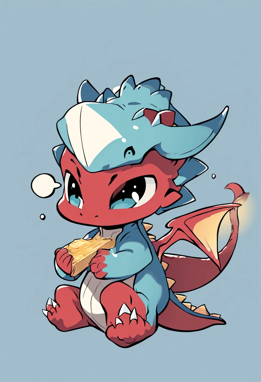 A cartoon dragon,red skin,cute,mini sence,2D,Holding ingot in hand,,one color background