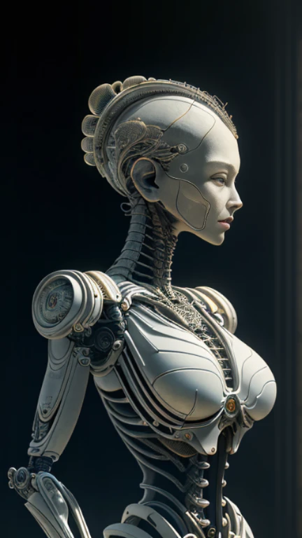 Intricate 3d rendering of highly detailed beautiful ceramic silhouette female robot face, cyborg, robot parts, 150 mm, beautiful studio soft light, rim light, vibrant details, luxury cyberpunk, lace, surreal, anatomy , Facial Muscles, Cable Wires, Microchips, Elegance, Beautiful Background, Octane Rendering, HR Giger Style, 8k, Best Quality, Masterpiece, Illustration, Very Delicate and Beautiful, Very Detailed, CG, Uniform, Wallpaper, ( fidelity, fidelity: 1.37), stunning, fine detail, masterpiece, best quality, official art, very detailed cg unity 8k wallpaper, absurd, unbelievably absurd, robot, silver helmet, full body, sit and write