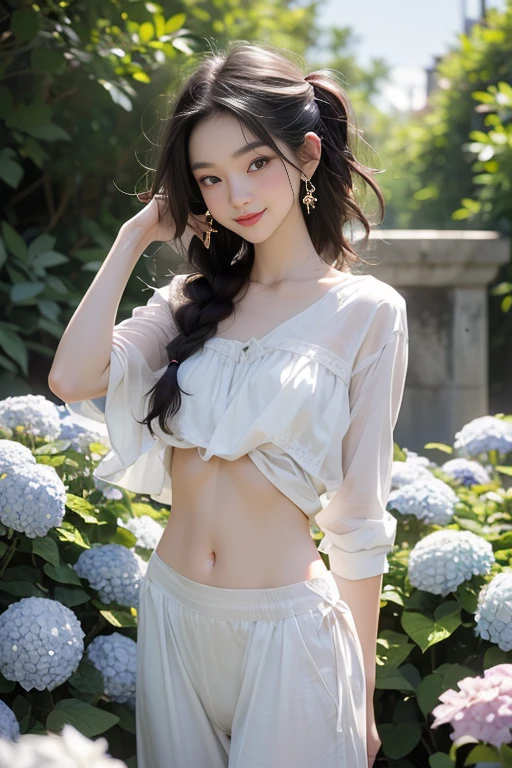 （鎖骨：1.331），（camisole：1.21），In the forest，Sunlight shines through gaps in the leaves，a woman in a floral dress and straw hat standing on a tree brancha，Woman in white dress holding a bouquet of daisies，It has antlers on its head，Leprechaun pointed ears，a stock photo by Oleg Oprisco，Pinterest，artsy photography，Made from flowers，the soft light，big breasts enchanting，intimate but not tight，The cuffs are decorated with light gold lines， People can't help but think of the stars twinkling in the starry sky， Wearing a necklace made of sapphire and gold，Set with a small crystal ball，There are some little sparkling stars floating in the ball，Summon lightning、balls of fire、