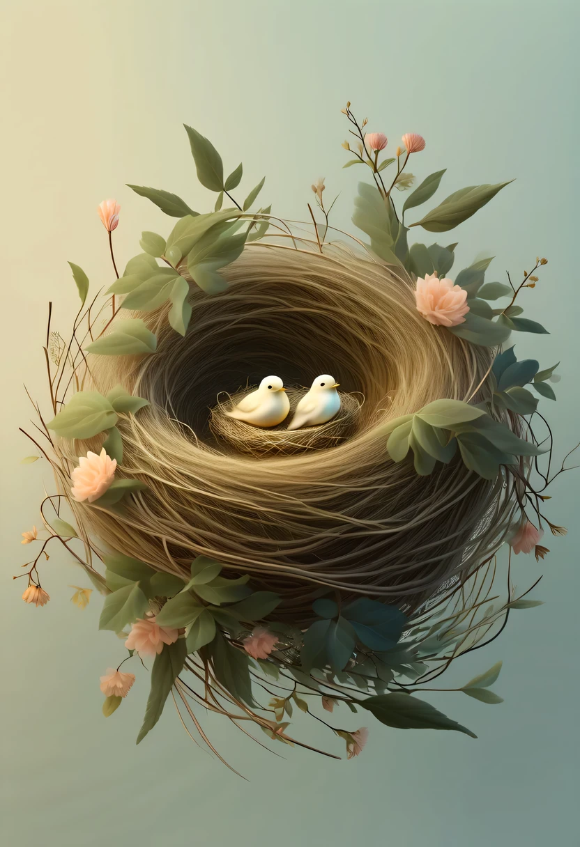 Nests，pastel tones，Light style，Comfortable and calm，nature，warm and cozy，garden，hyper detailed masterpiece, Dynamic, good quality,Floating Extra Large Ethereal Dream DonMW15pXL