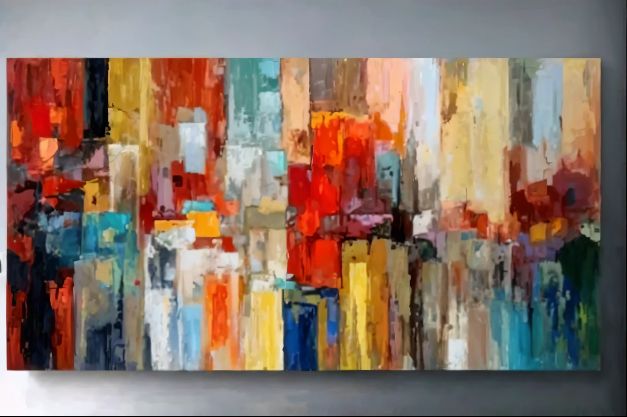 una pintura de un paisaje urbano con muchos colores de pintura, abstract oil painting, pintura abstracta oil on canvas, intricate oil painting, pintura abstracta, abstract acrylic painting, Pintura moderna, realismo abstracto, frantic oil painting, Oil paintings, Oil on canvas 4K, Soft Focus Oil Canvas Painting, Impasto Oil painting, Colorful oil painting