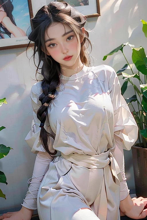 masterpiece, Highest, night, full moon, ((((2 women)))), Ancient, sisters, royal sister, smile, dark brown hair, black hair, princess cut, Braid, curly hair, double ball head, twin tails、pale pink lips, Calm, intellectual, long hair, green eyes, hairpin, hydrangea, delicate face, blush、(nsfw),thin thin body、Medium chest、Wet eyes、Belly button look、white thighs、