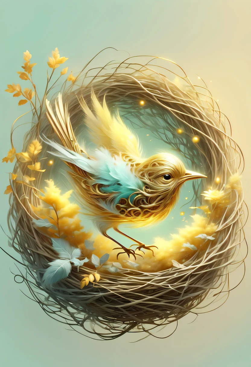 Nests，pastel tones，Light style，Comfortable and calm，nature，warm and cozy，garden，hyper detailed masterpiece, Dynamic, good quality,Floating Extra Large Ethereal Dream DonMW15pXL