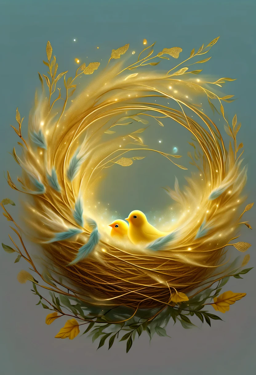 gold birds&#39;lair，pastel tones，Light style，Comfortable and calm，nature，warm and cozy，garden，hyper detailed masterpiece, Dynamic, good quality,Floating Extra Large Ethereal Dream DonMW15pXL