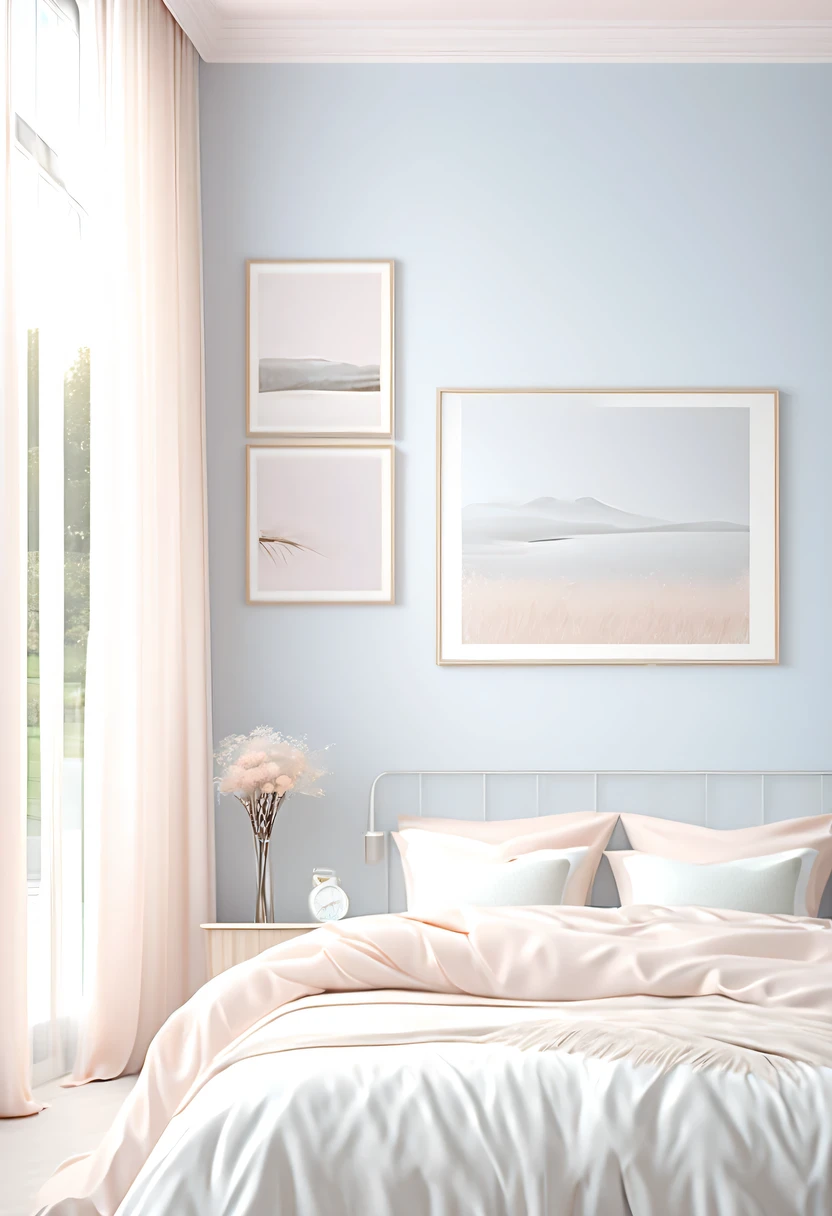 bedroom，(best quality,high resolution,masterpiece:1.2),super detailed,actual,(pastel tones,Subtle color palette:1.1),peaceful atmosphere,Quiet environment,natural mixture,Comfortable and warm environment,bedroom,beautiful girl