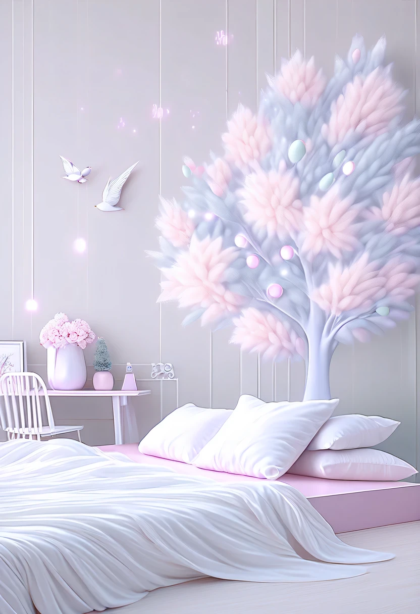 bedroom，(best quality,high resolution,masterpiece:1.2),super detailed,actual,(pastel tones,Subtle color palette:1.1),peaceful atmosphere,Quiet environment,natural mixture,Comfortable and warm environment,bedroom,beautiful girl