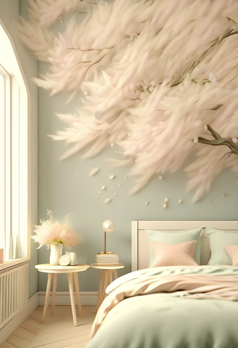 bedroom,(best quality,high resolution,masterpiece:1.2),super detailed,actual,(pastel tones,Subtle color palette:1.1),peaceful atmosphere,Quiet environment,natural mixture,Comfortable and warm environment,bedroom,beautiful girl