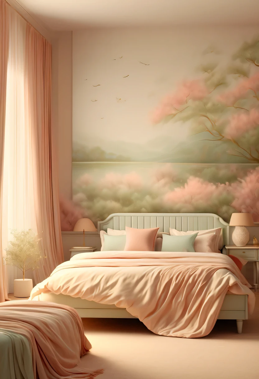 bedroom,(best quality,high resolution,masterpiece:1.2),super detailed,actual,(pastel tones,Subtle color palette:1.1),peaceful atmosphere,Quiet environment,natural mixture,Comfortable and warm environment,bedroom,beautiful girl