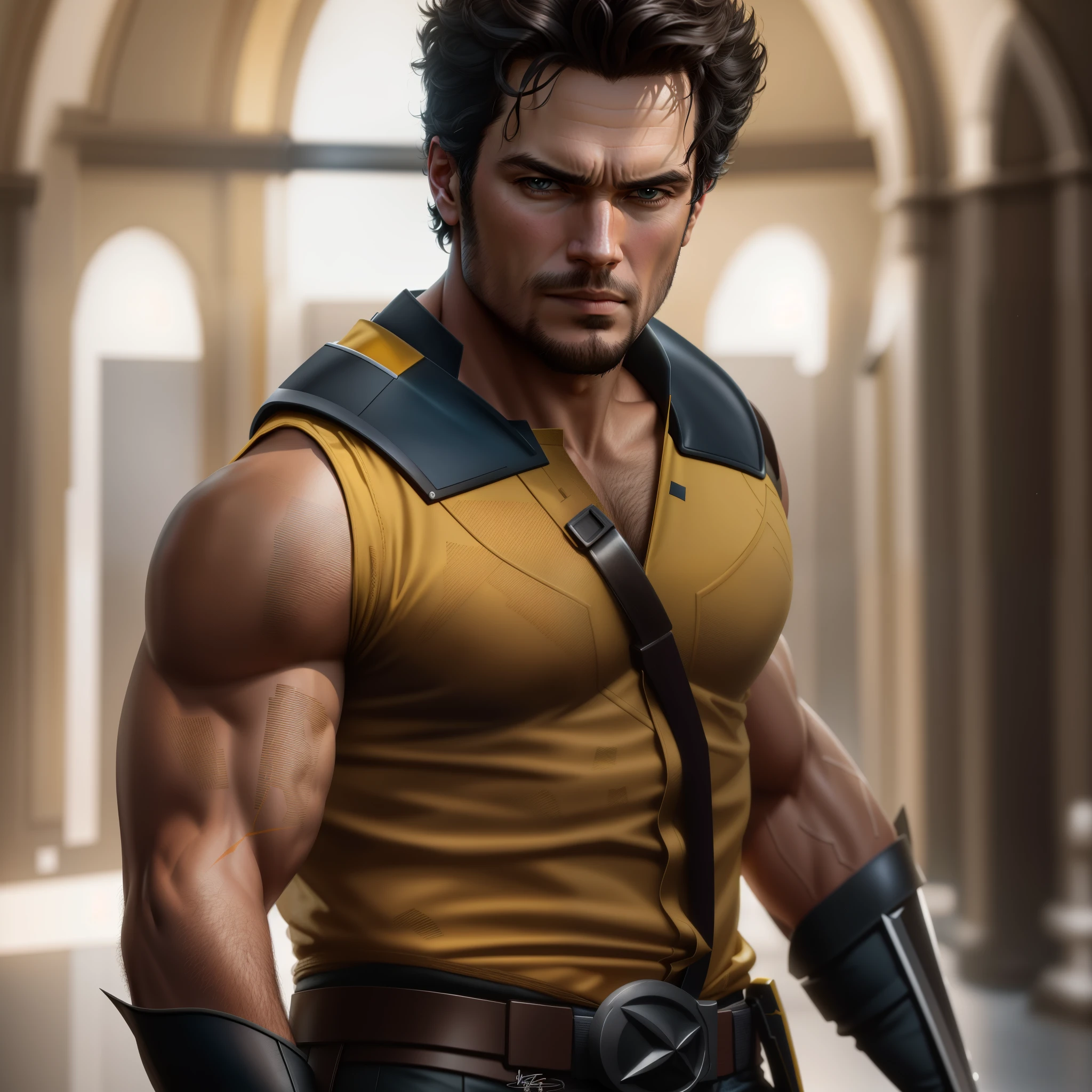 glotón in a yellow shirt and black gloves holding a sword, glotón action pose, clint eastwood as glotón, sin texto, danny devito as glotón, portrait of glotón, yellow disfraz de x-man, disfraz de x-man, glotón, keanu reeves as glotón, henry cavill as glotón, de arte, karl urban as glotón, glotón ate, disfraz de x-man
