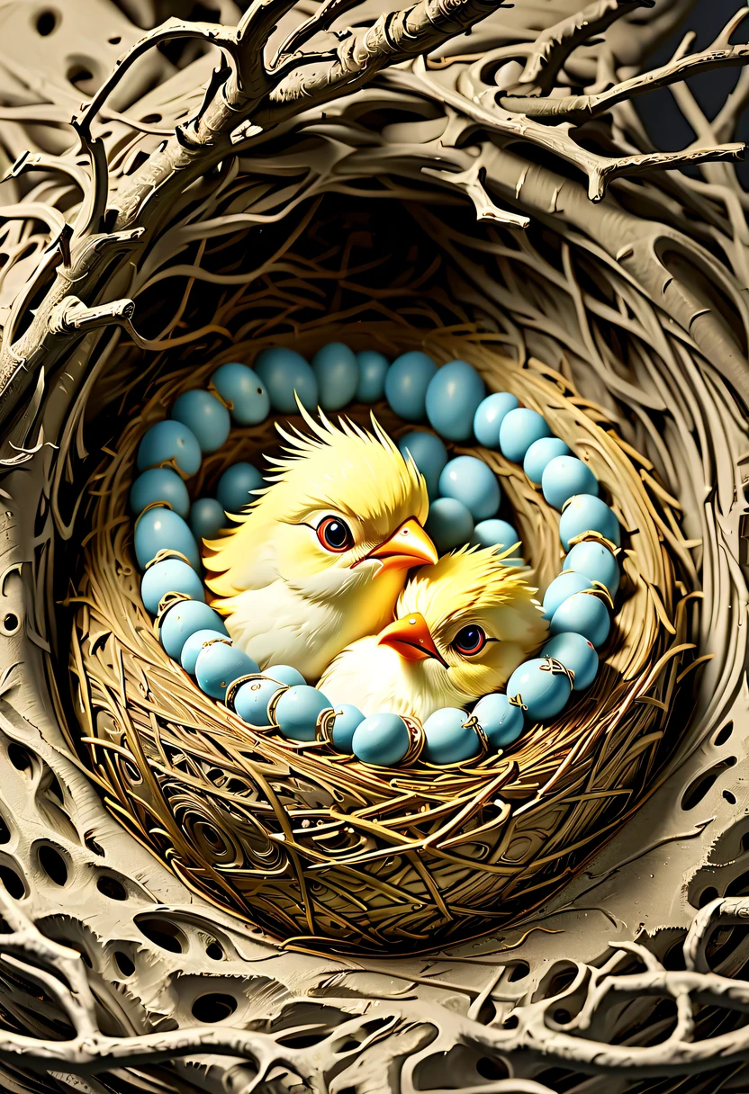 (8k, 16k, Award-winning, best quality, highest resolution, Super details, high detail, anatomically correct, masterpiece, stunning beauty), (金属Nests: 1.3), 火焰山内的魔法Nests , Nests, Detail decoration, gold engraving, exquisite craftsmanship , Legendary Nests, Rare and precious, intricate details, 魔法Nests由一种叫做山铜的金属制成, There are no gemstones, ( Nests: 1.2), Impeccable, Trapped in a volcanic world.