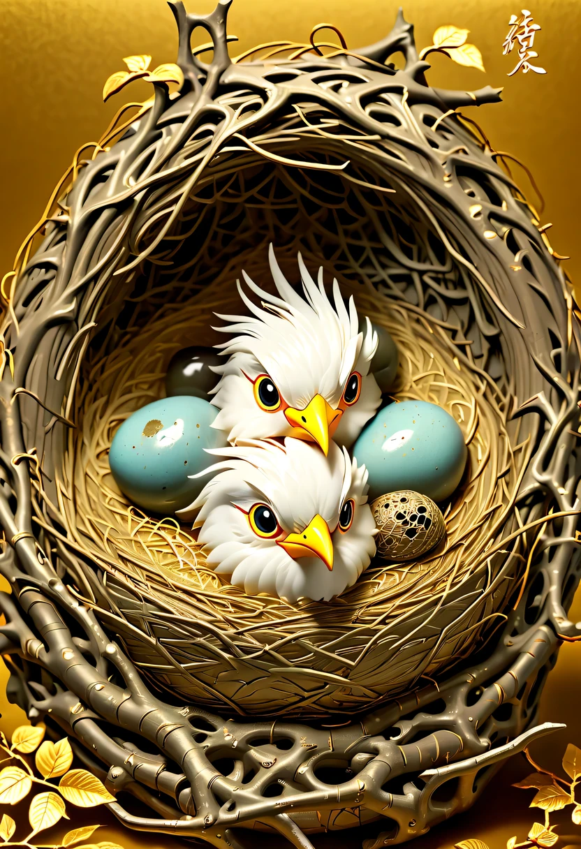(8k, 16k, Award-winning, best quality, highest resolution, Super details, high detail, anatomically correct, masterpiece, stunning beauty), (金属Nests: 1.3), 火焰山内的魔法Nests , Nests, Detail decoration, gold engraving, exquisite craftsmanship , Legendary Nests, Rare and precious, intricate details, 魔法Nests由一种叫做山铜的金属制成, There are no gemstones, ( Nests: 1.2), Impeccable, Trapped in a volcanic world.