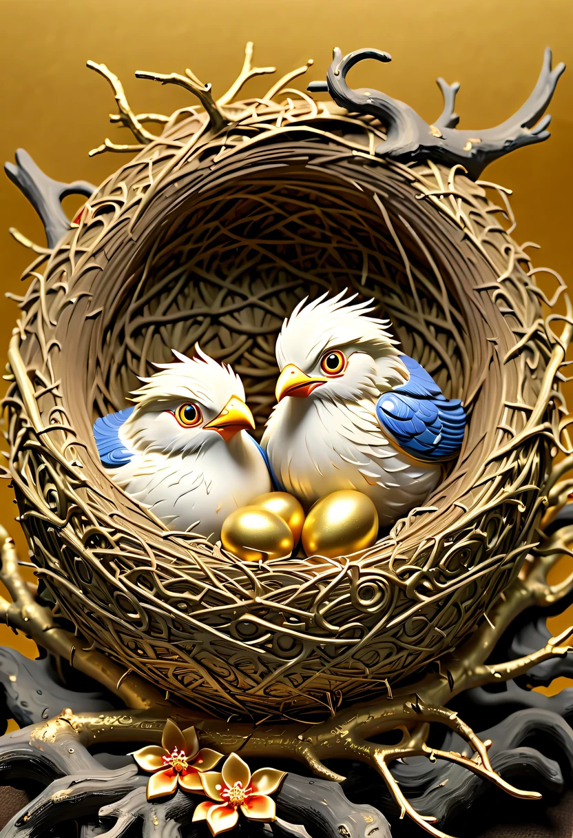 (8k, 16k, Award-winning, best quality, highest resolution, Super details, high detail, anatomically correct, masterpiece, stunning beauty), (金属Nests: 1.3), 火焰山内的魔法Nests , Nests, Detail decoration, gold engraving, exquisite craftsmanship , Legendary Nests, Rare and precious, intricate details, 魔法Nests由一种叫做山铜的金属制成, There are no gemstones, ( Nests: 1.2), Impeccable, Trapped in a volcanic world.