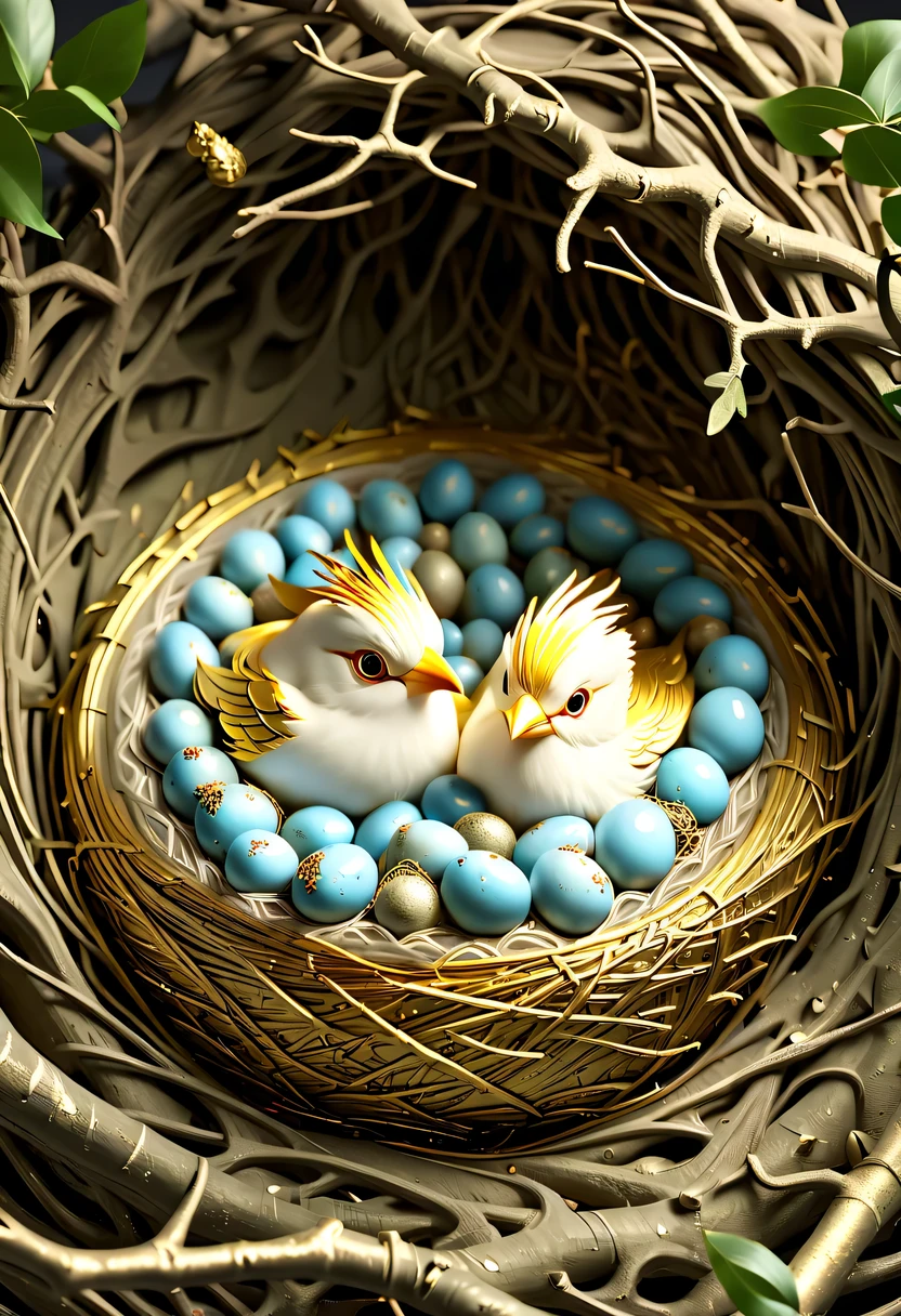 (8k, 16k, Award-winning, best quality, highest resolution, Super details, high detail, anatomically correct, masterpiece, stunning beauty), (金属Nests: 1.3), 火焰山内的魔法Nests , Nests, Detail decoration, gold engraving, exquisite craftsmanship , Legendary Nests, Rare and precious, intricate details, 魔法Nests由一种叫做山铜的金属制成, There are no gemstones, ( Nests: 1.2), Impeccable, Trapped in a volcanic world.