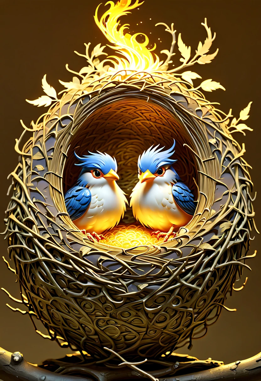 (8k, 16k, Award-winning, best quality, highest resolution, Super details, high detail, anatomically correct, masterpiece, stunning beauty), (金属Nests: 1.3), 火焰内的魔法Nests , Nests, Detail decoration, gold engraving, exquisite craftsmanship , Legendary Nests, Rare and precious, intricate details, 魔法Nests由一种叫做山铜的金属制成, There are no gemstones, ( Nests: 1.2), Impeccable, Trapped in a world of fire.
