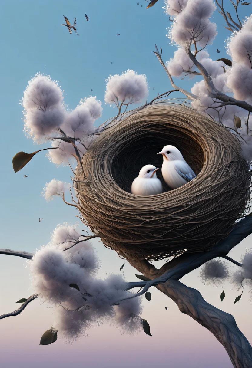 Nests,pastel tones,Light style,Comfortable and calm,nature,warm and cozy,garden,hyper detailed masterpiece, Dynamic, good quality,Floating Extra Large Ethereal Dream DonMW15pXL