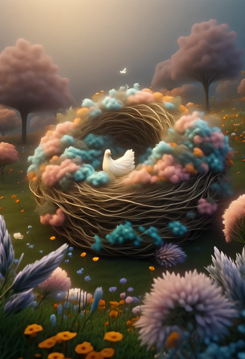 Nest，pastel tones，Light style，Comfortable and calm，nature，warm and cozy，garden，hyper detailed masterpiece, Dynamic, good quality,Floating Extra Large Ethereal Dream DonMW15pXL  