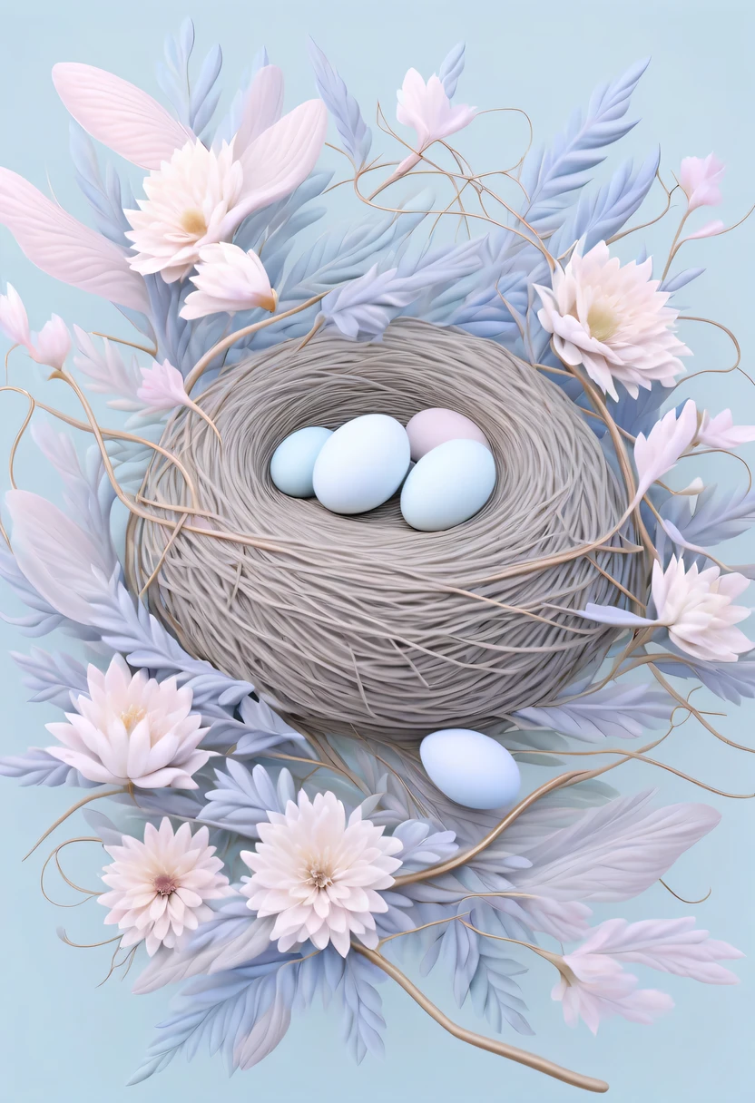 Nest，pastel tones，Light style，Comfortable and calm，nature，warm and cozy，garden，hyper detailed masterpiece, Dynamic, good quality,Floating Extra Large Ethereal Dream DonMW15pXL