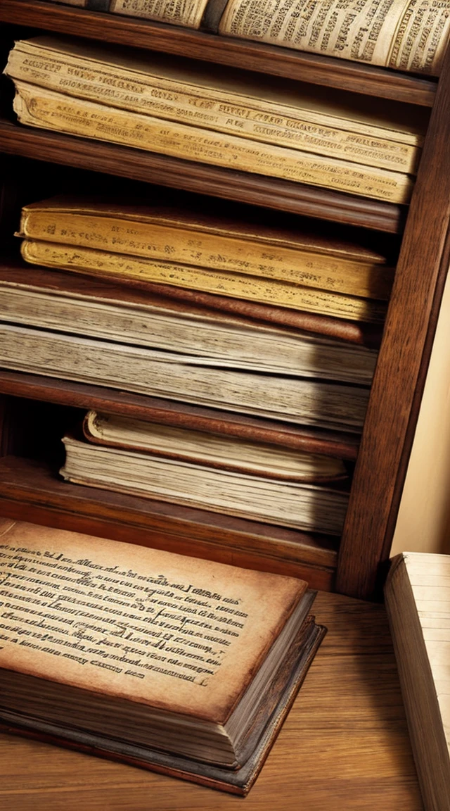 A antique book of yellow pages and some kind of old language lost by the time. A book be in the pilar, center of a museum