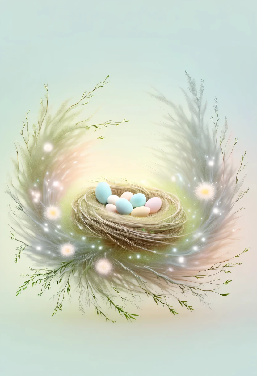 Nest,pastel tones,Light style,Comfortable and calm,nature,warm and cozy,garden,hyper detailed masterpiece, Dynamic, good quality,Floating Extra Large Ethereal Dream DonMW15pXL