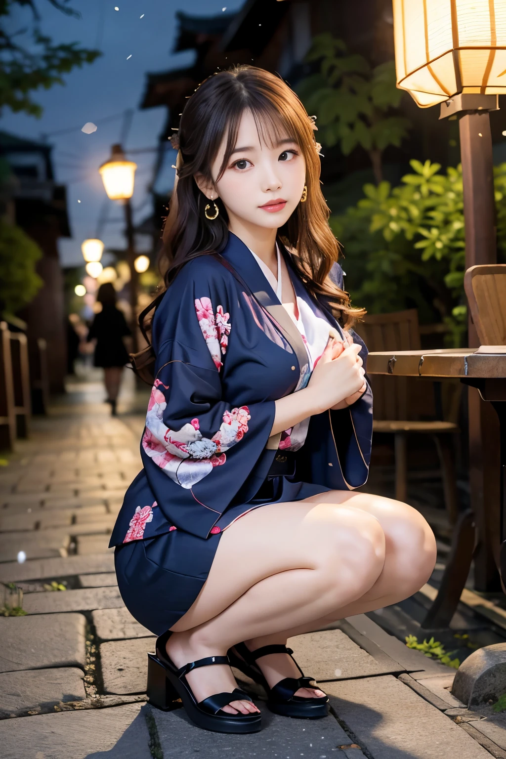 Japanese ID card ,((Lovely ,baby face:1.2)),(8k, original photo, super detailed, best quality:1.2), (actual, photo real:1.4), (Very detailed, ultra high resolution ,beautiful, on the table:1.2), ,Very detailed顔と目,shiny skin,(Upper body:1.professional lighting,soft light, sharp focus, writing border depth,medium hair,earrings, (Gorgeous floral patterned kimono costume :1.3),( an old, During a light snowfall,Neighborhood cobblestone alley, illuminated by vintage street lamps:1.3)woman poses for a photo, Qingfu, Minami Zaiwa, Portrait of Korean female idol, Kimimi Takemura, Another close-up of Iwakura, Black-haired Ishidaho, korean girl, Thirty years old, Hajime Kakinouchi, Wearing Japanese school uniform, anbenggang, official artwork,Exposed breasts,kneeling position