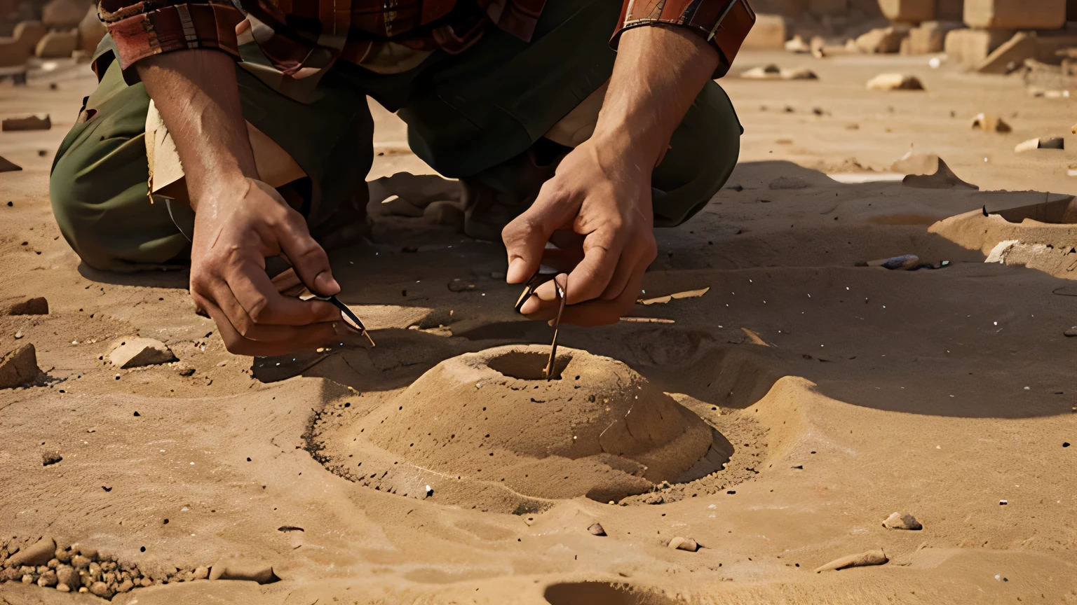 Illustrate archaeologists at work, uncovering artifacts, and exploring ancient sites, emphasizing the excitement and meticulous process of unlocking the secrets of the Indus Valley.