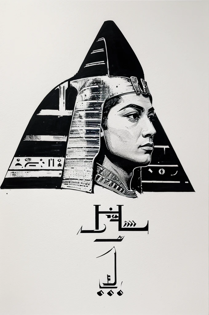 Print with minimalist white art with Egyptian letters writing Horus