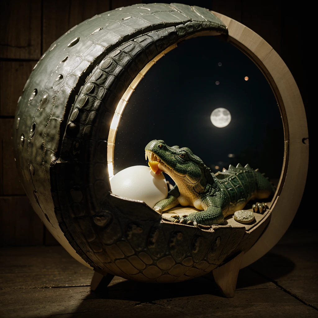 Egg with crocodile with moonlight