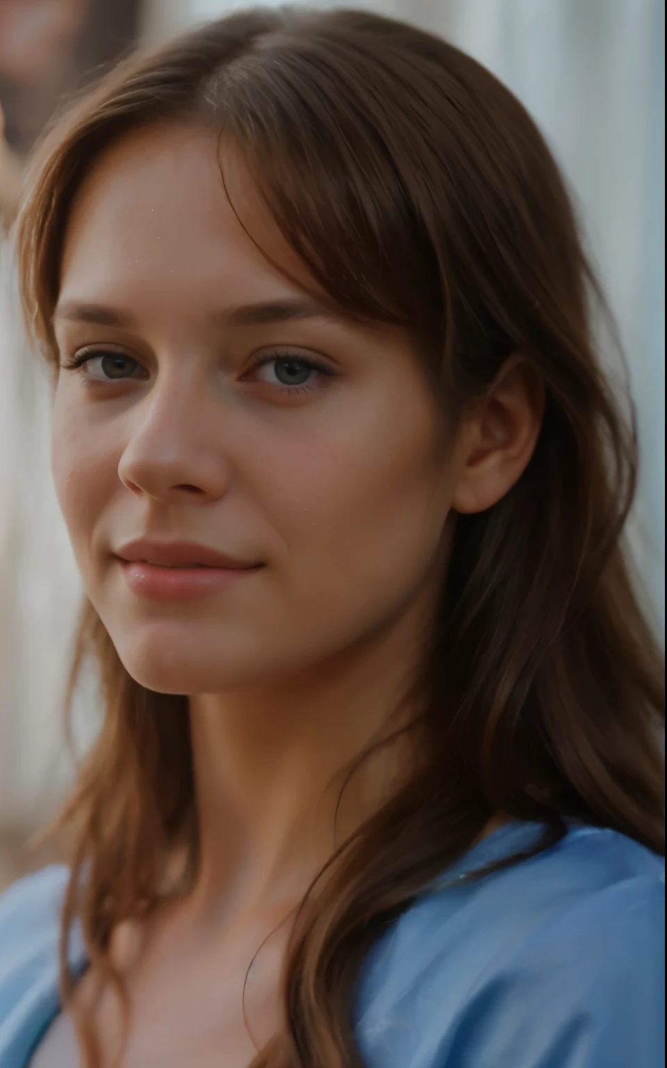 there is a woman with long hair and a blue shirt, realistic digital painting, photorealistic digital painting, ultra realistic digital painting, high quality portrait, realistic portrait, photorealistic portrait, photorealistic beautiful face, hyperrealistic digital painting, photo realistic portrait, ultra realistic portrait, digital art portrait, realistic female portrait, realistic portrait photo, smooth. digital painting, digital portrait smooth skin, youthful face, buetifull, buetifull,