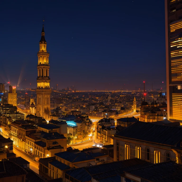 Cidade iluminada com luzes