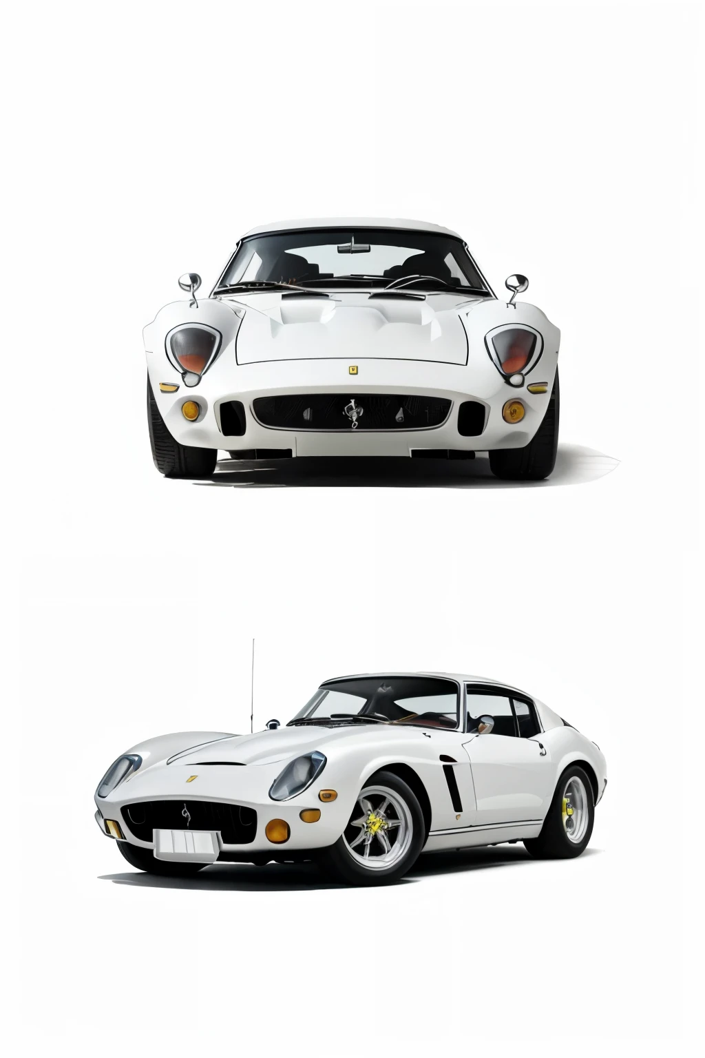 Create a car coloring book, Ferrari 250 GTO (1962) model, modern style, thick lines, completely white background color, just lines.