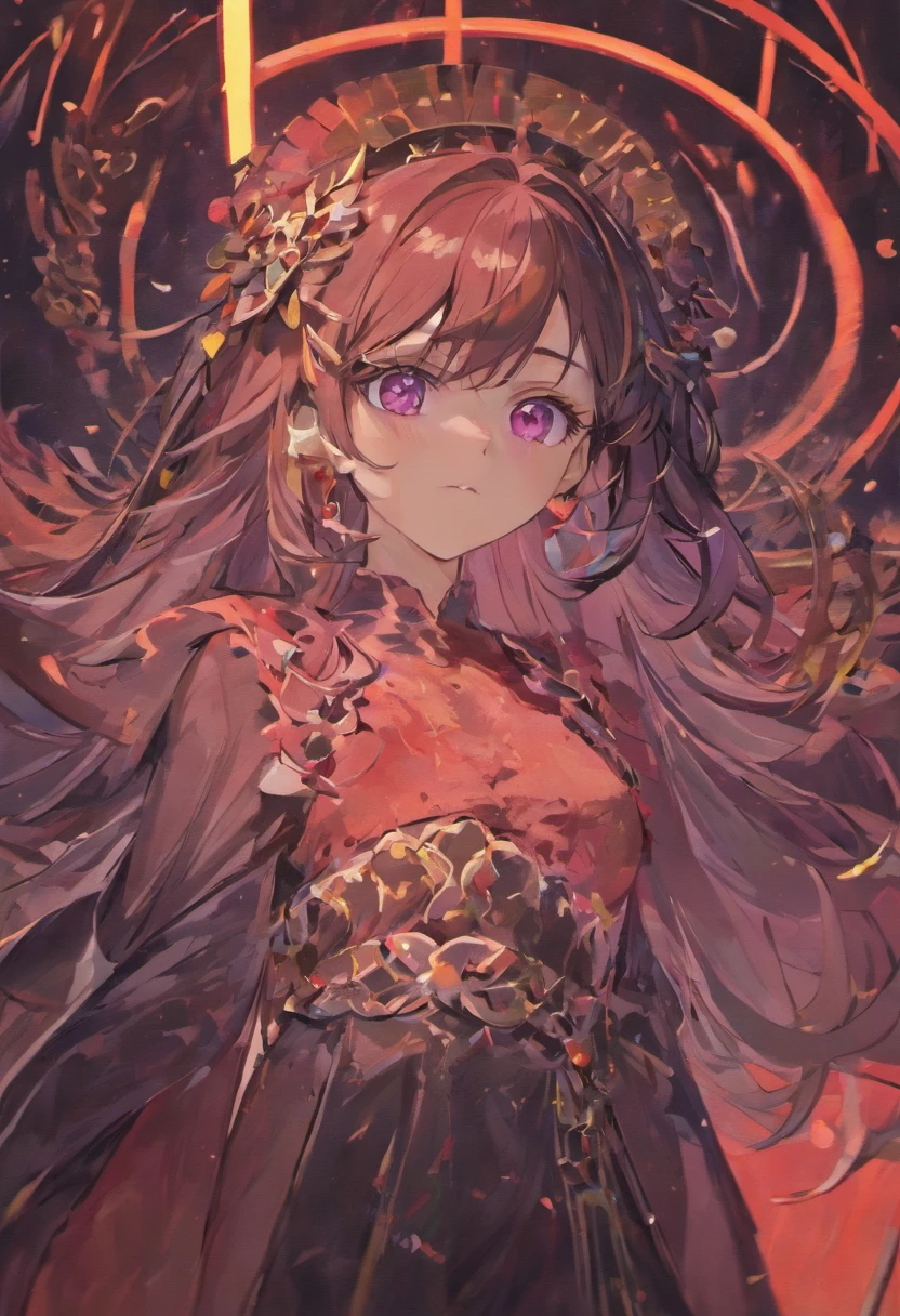 A gorgeous princess with a heroic face, long black waist length hair, delicate patterns between eyebrows, dark red eyes, dark purple eye shadow, sexy Lacrimal nevus, plump sleeping silkworm, world weary temperament, crazy smile outlined on the mouth, facial details, ultra clear rendering, 4K picture quality，heavy makeup